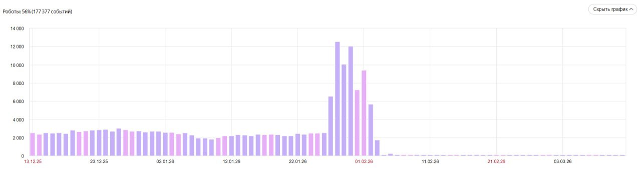 На графике видно, что канал не забит DDoS-трафиком, а боты и сканеры создают лишнюю нагрузку на сервер.
